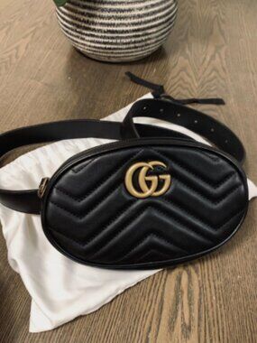 Brand New Gucci GG Marmont Matelassé Leather Waist Bag - Black